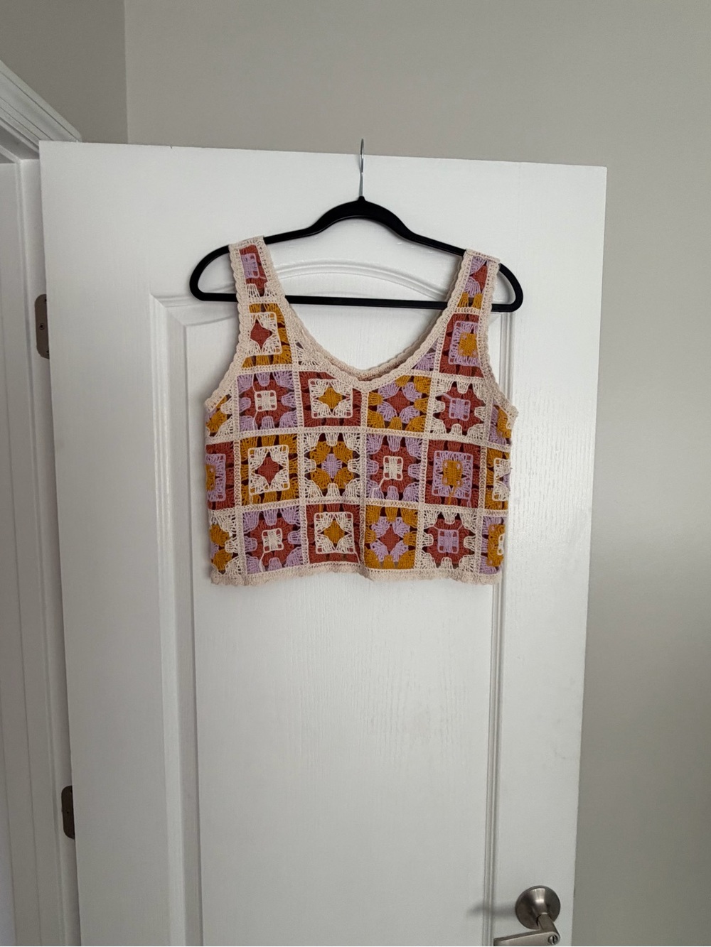 Rebellion Crochet Patchwork Crop Top - Pink, Mustard & Cream